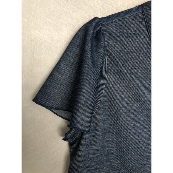 89th & Madison Top Women's Small Flutter Sleeve Split Collar Dark Indigo NEW - Picture 3 of 6